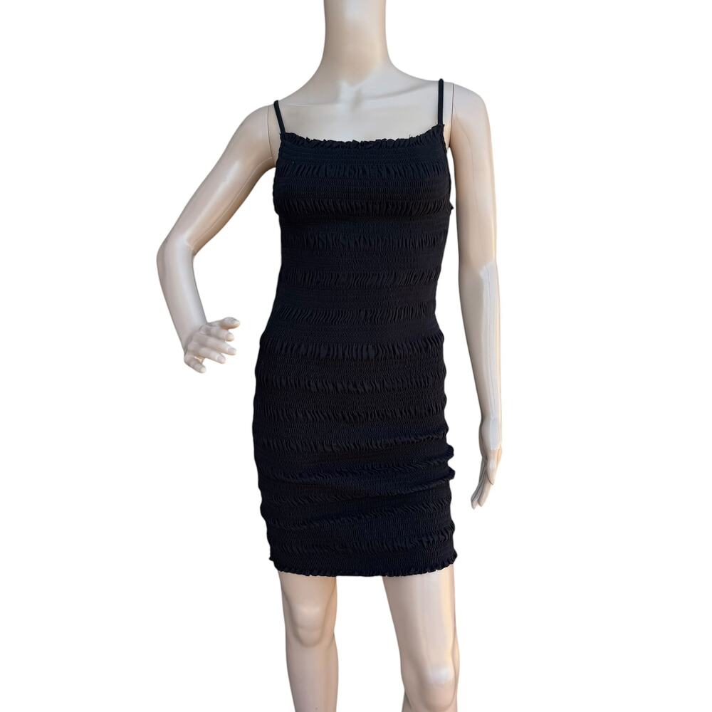 H&M Smocked Black Bodycon Mini Dress Size M